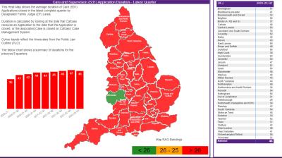 The national average for care and supervision (s31) application duration is 44 calendar weeks.  